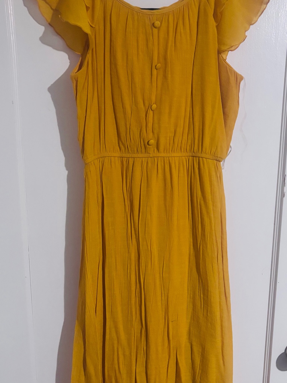 NAIF Mustard Button-Front Flutter Sleeve Maxi Dress
